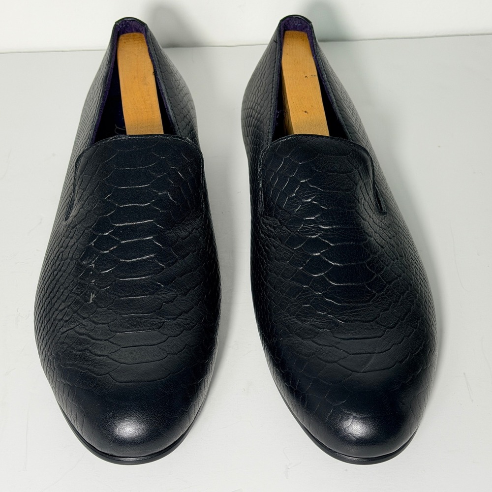Duke & Dexter Python Embossed Loafers Mens Size 11‎ Black Exotic Luxury Slip On